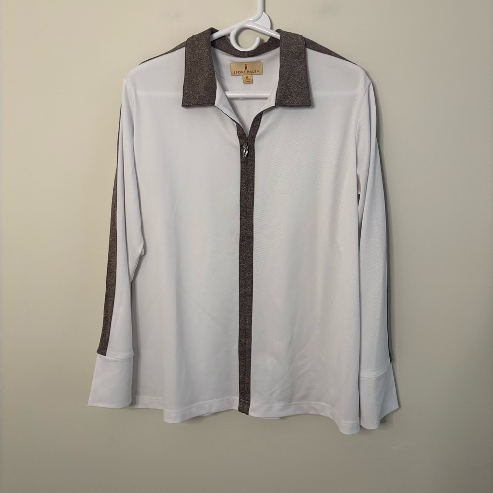 Sport Haley Women’s XL White Long Sleeve Full Zip Golf Top Preppy